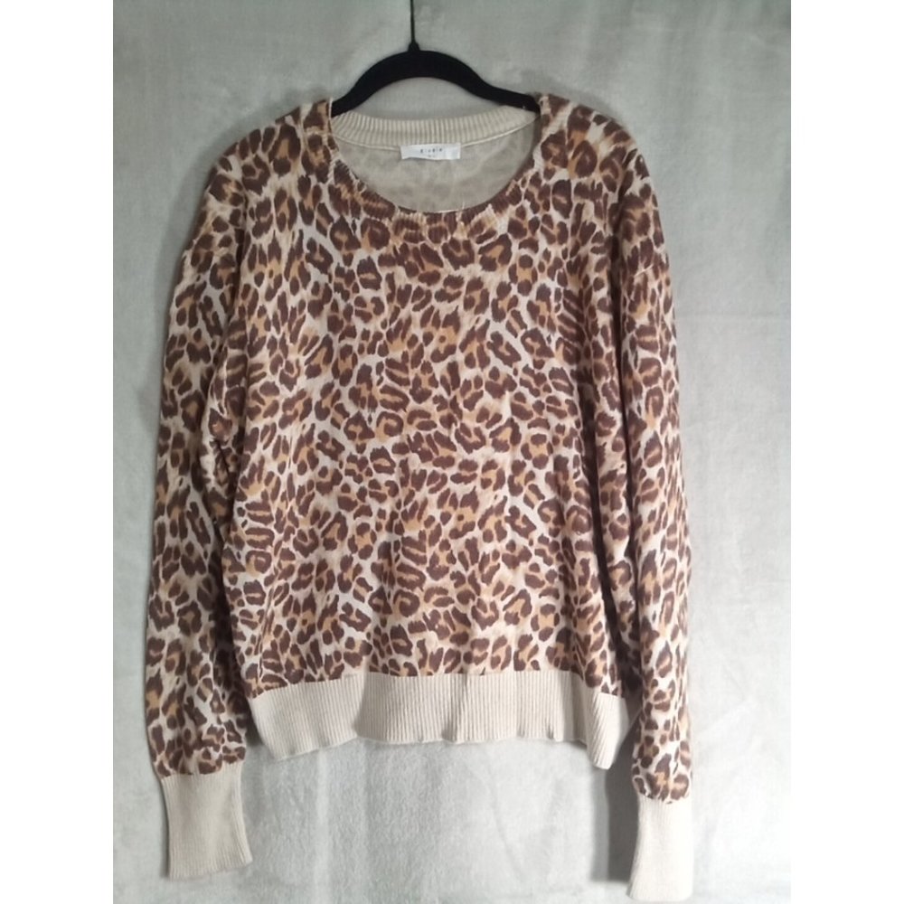 Elodie Women's Knit Animal Instinct Print Sweater Size L Brown Leopard Print